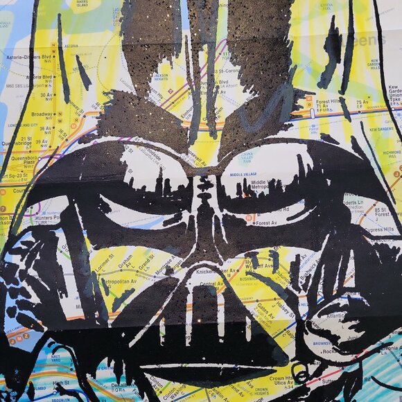 Star Wars Darth Vader Unique Handpainted Acrylic Art painting on NYC Subway Map - Picture 7 of 8